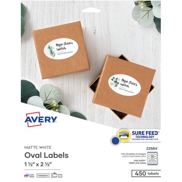 1-1/2" x 2-1/2" Oval Labels, Matte White